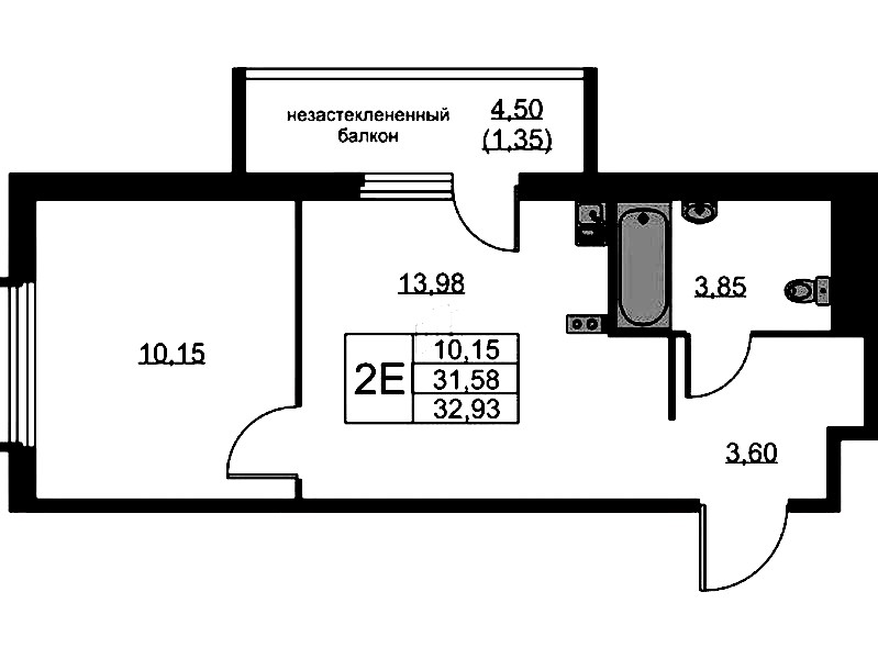 1-комнатная квартира 32.93 м², 10/15 эт., ЖК «GloraX Парголово»